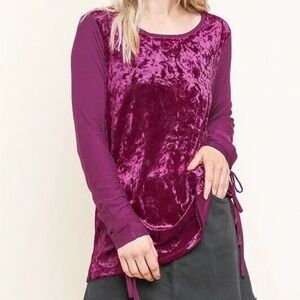 Umgee Velvet Long Sleeve Top Size Small Maroon Red Ties Festival NEW